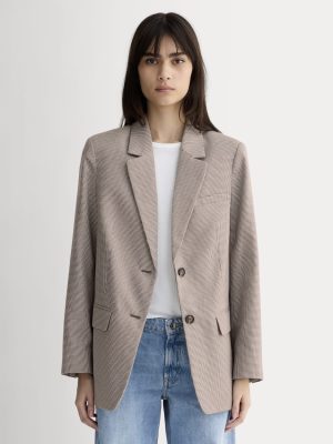 The Oversized Blazer in Buttersmooth | Deep Taupe Mini Gingham