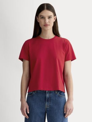 The Box-Cut Tee in Essential Cotton | Berry Red  | No Pocket
