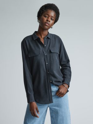 The Washable Silk Relaxed Shirt | Washed Black
