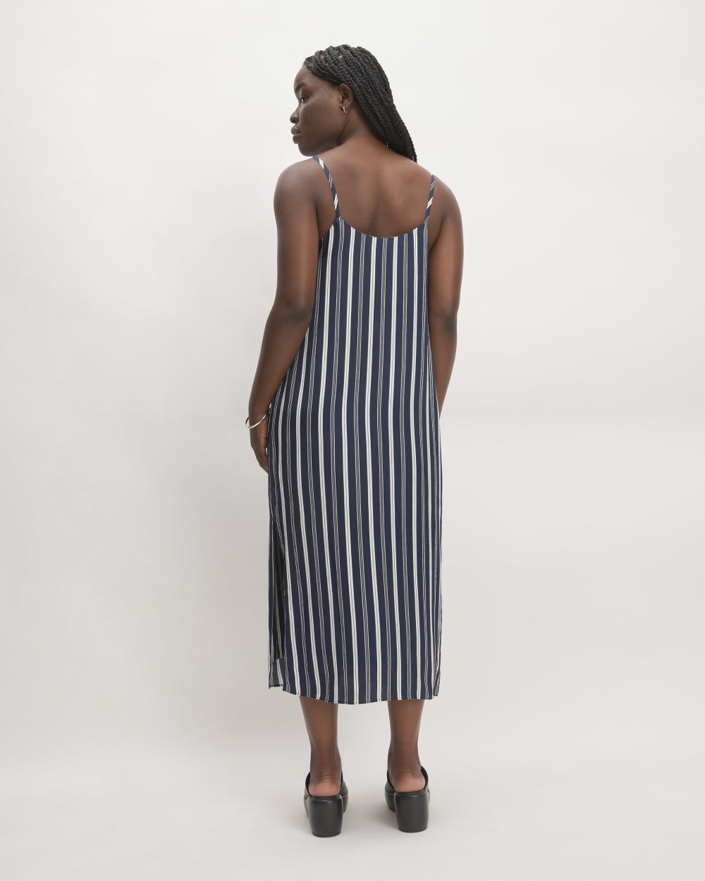 The Hammered Satin Slip Dress | Navy / Bone - Image 4