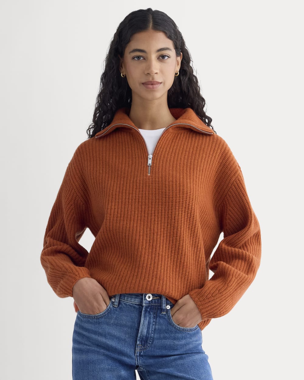 The Half-Zip Sweater in Luxe Merino | Rust Heather