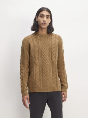 The Felted Merino Cable-Knit Crew | Deep Camel