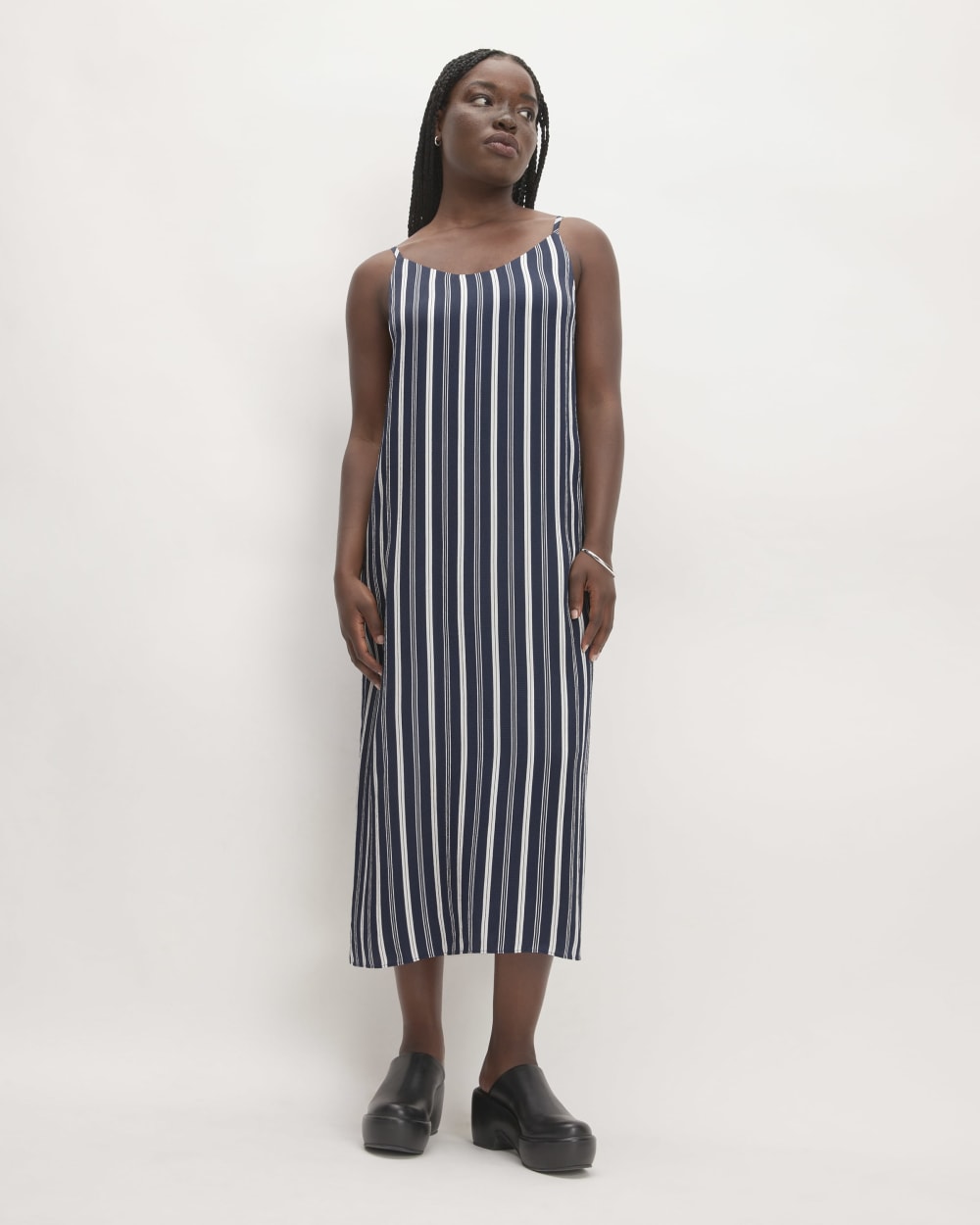 The Hammered Satin Slip Dress | Navy / Bone - Image 3