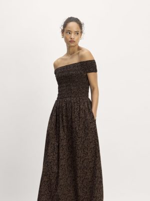 The Gauze Off-the-Shoulder Dress | Black / Cocoa Small Floral