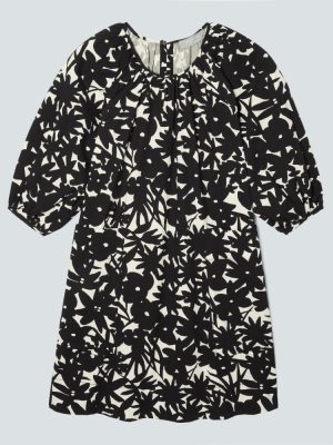 The Seersucker Puff Sleeve Dress | Black / Canvas Floral