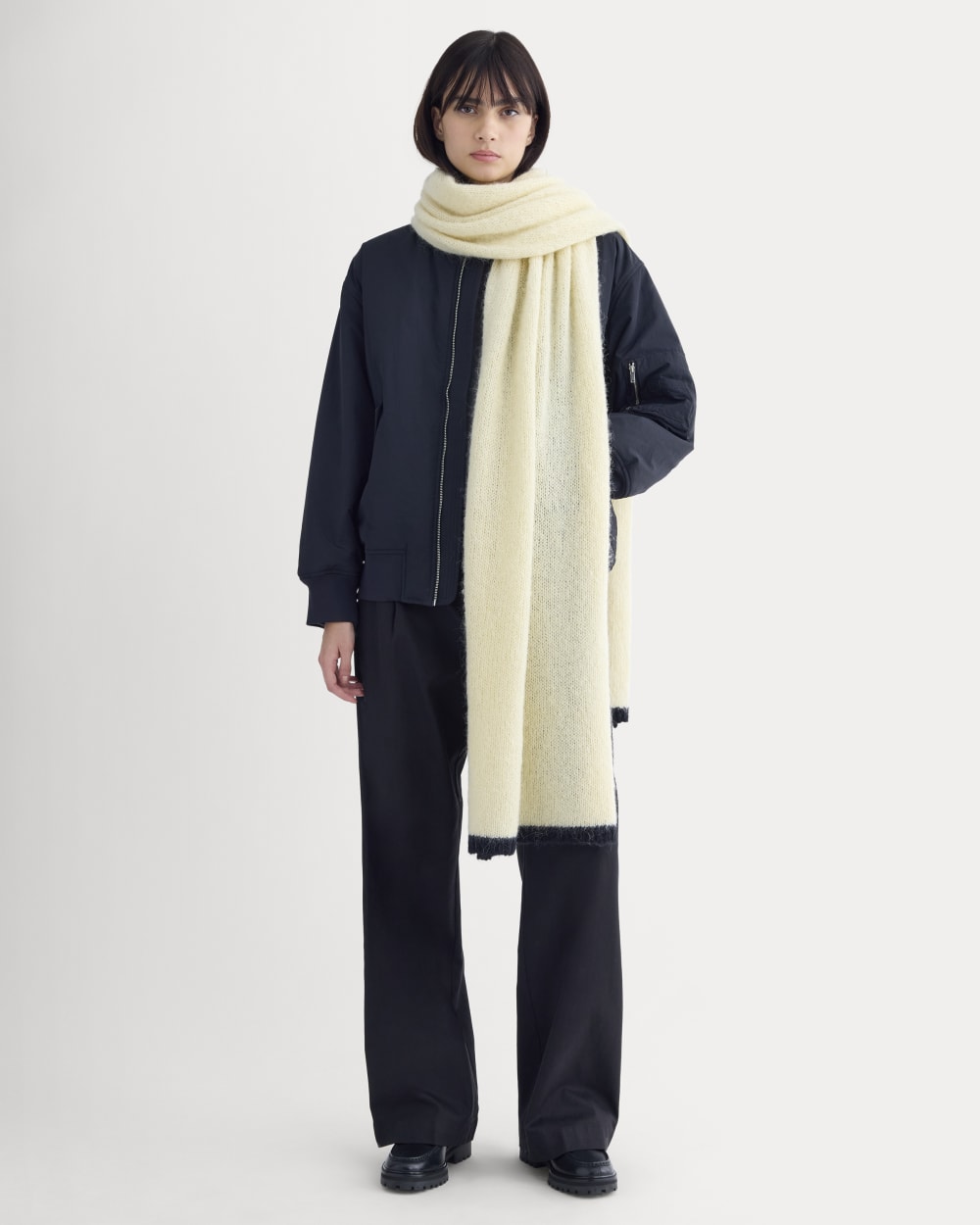 Plush Alpaca Scarf | Bone/ Black - Image 4