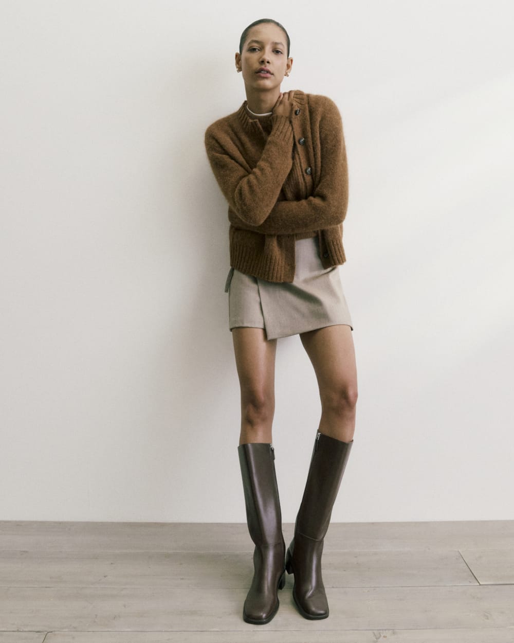 Wrap Mini Skort in Tailor Twill | Light Taupe - Image 7