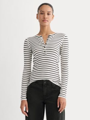 The Luxe Rib Henley | Bone / Black