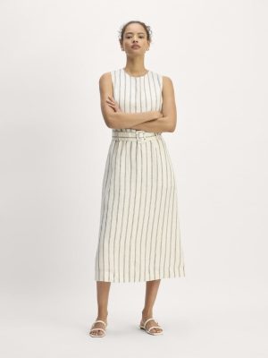 The Linen Belted Midi Dress | Bone / Navy