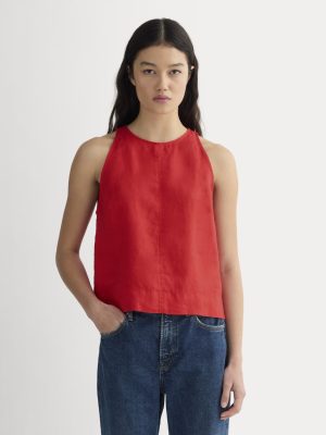 The Linen High-Neck Tank | Classic Red