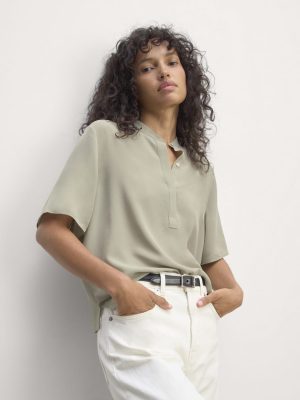 The Popover Top in Washable Silk | Seagrass