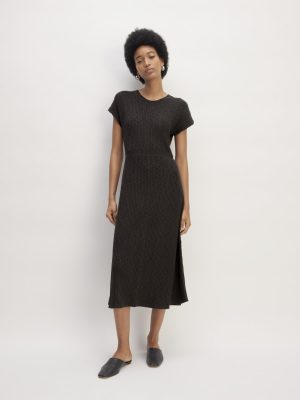 The Rib-Knit Cap-Sleeve Midi Dress | Black