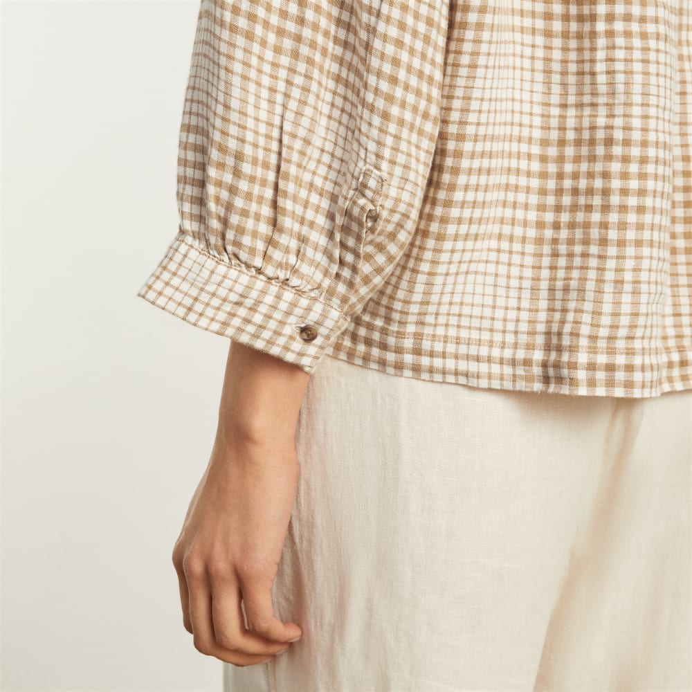 The Linen Billow Blouse | Iced Coffee Grid - Image 5