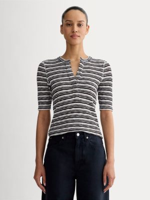 The Rib-Knit Short-Sleeve Henley | Bone / Black