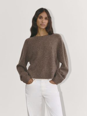 The Boxy Crew in Cashmere | Taupe Brown Donegal