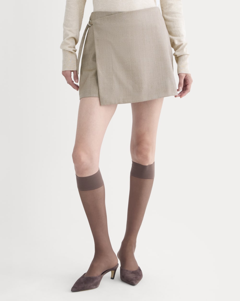Wrap Mini Skort in Tailor Twill | Light Taupe - Image 3