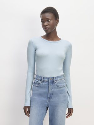 The Luxe Rib Long-Sleeve Crew | Chambray Blue