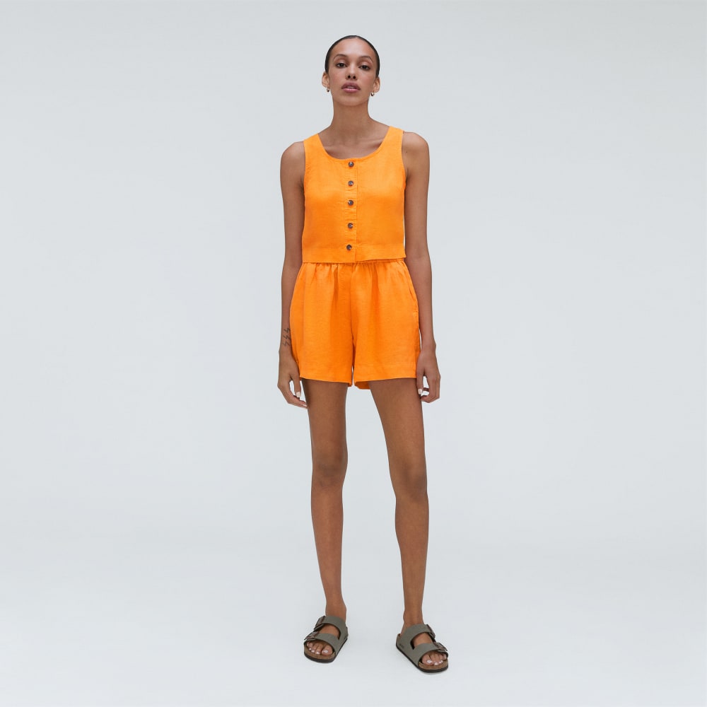 The Linen Button-Front Crop Tank | Turmeric - Image 6
