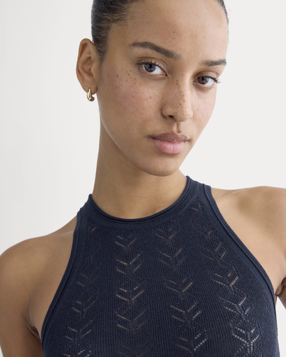 The Pointelle Racerback Tank in Ultrafine Merino | Navy - Image 4