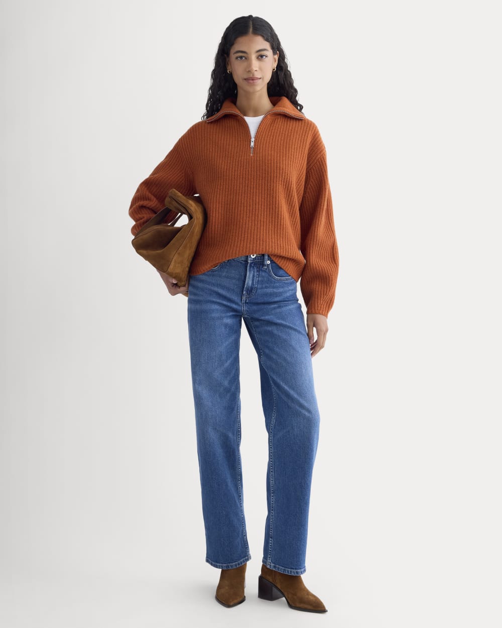The Half-Zip Sweater in Luxe Merino | Rust Heather - Image 3