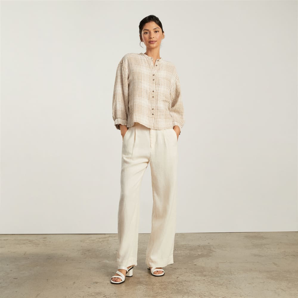 The Linen Billow Blouse | Iced Coffee Grid - Image 4