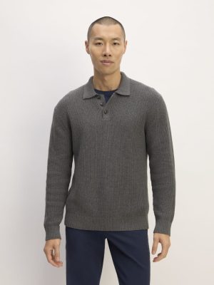 The Cotton Chunky Rib Polo | Heathered Charcoal