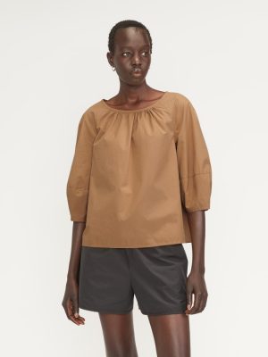 The Poplin Scoop-Neck Top | Caramel