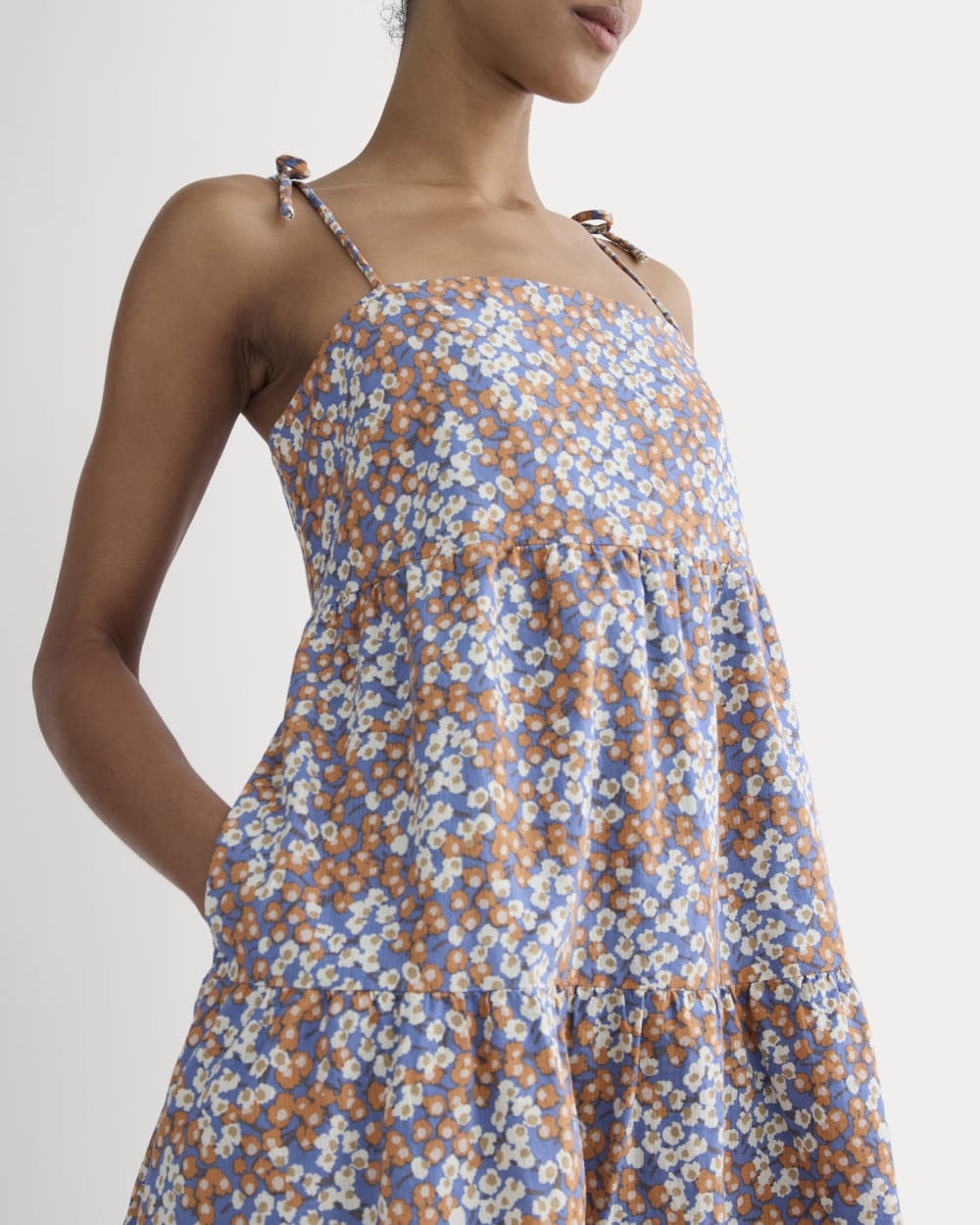 The Gauze Mini Tiered Dress | Soft Cobalt Floral - Image 3