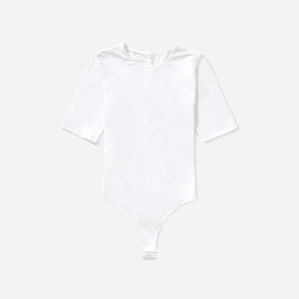 The Short-Sleeve Crew Neck Bodysuit | White | Thong - Image 2