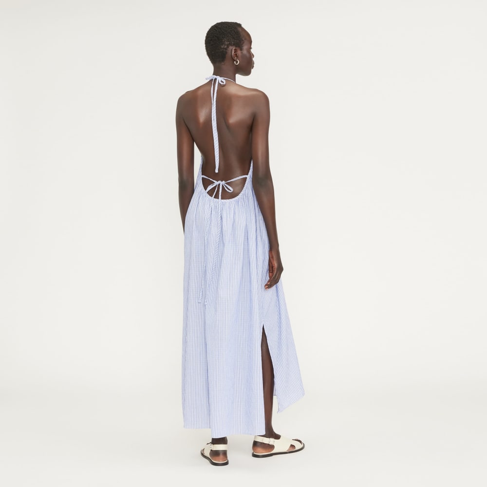 The Tie-Back Halter Dress | Mazarine Blue / Optic White - Image 4