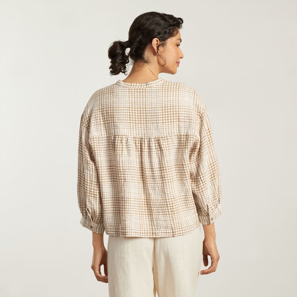 The Linen Billow Blouse | Iced Coffee Grid - Image 3