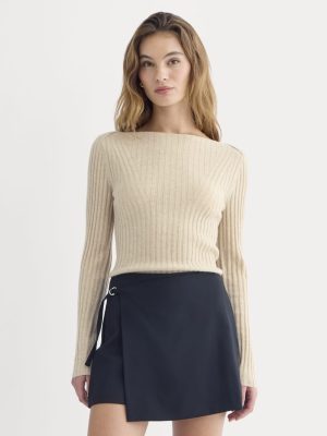 Cashmere Ribbed Boat-Neck Sweater | Heather Light Camel
