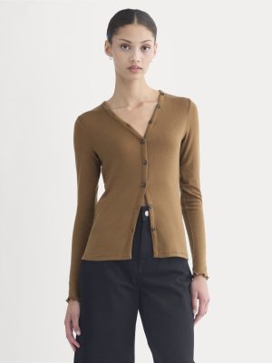 Sheer V-Neck Cardigan in Butterluxe | Toffee