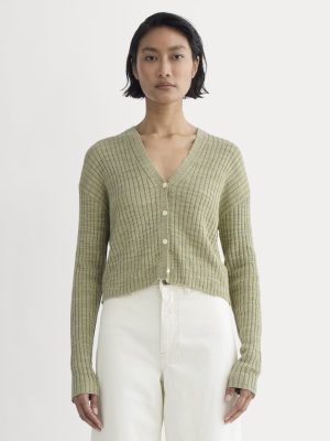The Ribbed Cardigan in Cotton Linen | Eucalyptus