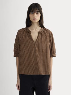The Gauze Gathered Top | Carob Brown / Black