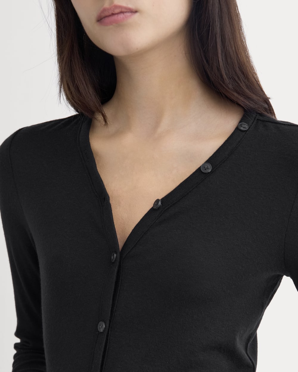 Sheer V-Neck Cardigan in Butterluxe | Black - Image 4
