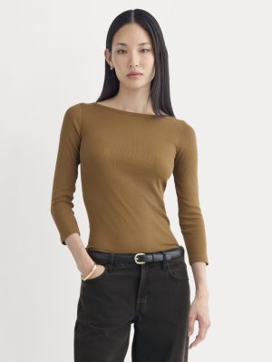Luxe Rib 3/4 Sleeve Boatneck Tee | Toffee