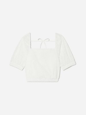 The Eyelet Puff Sleeve Top | White