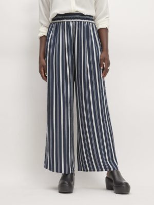 The Satin Pull-On Pant |  Navy / Bone