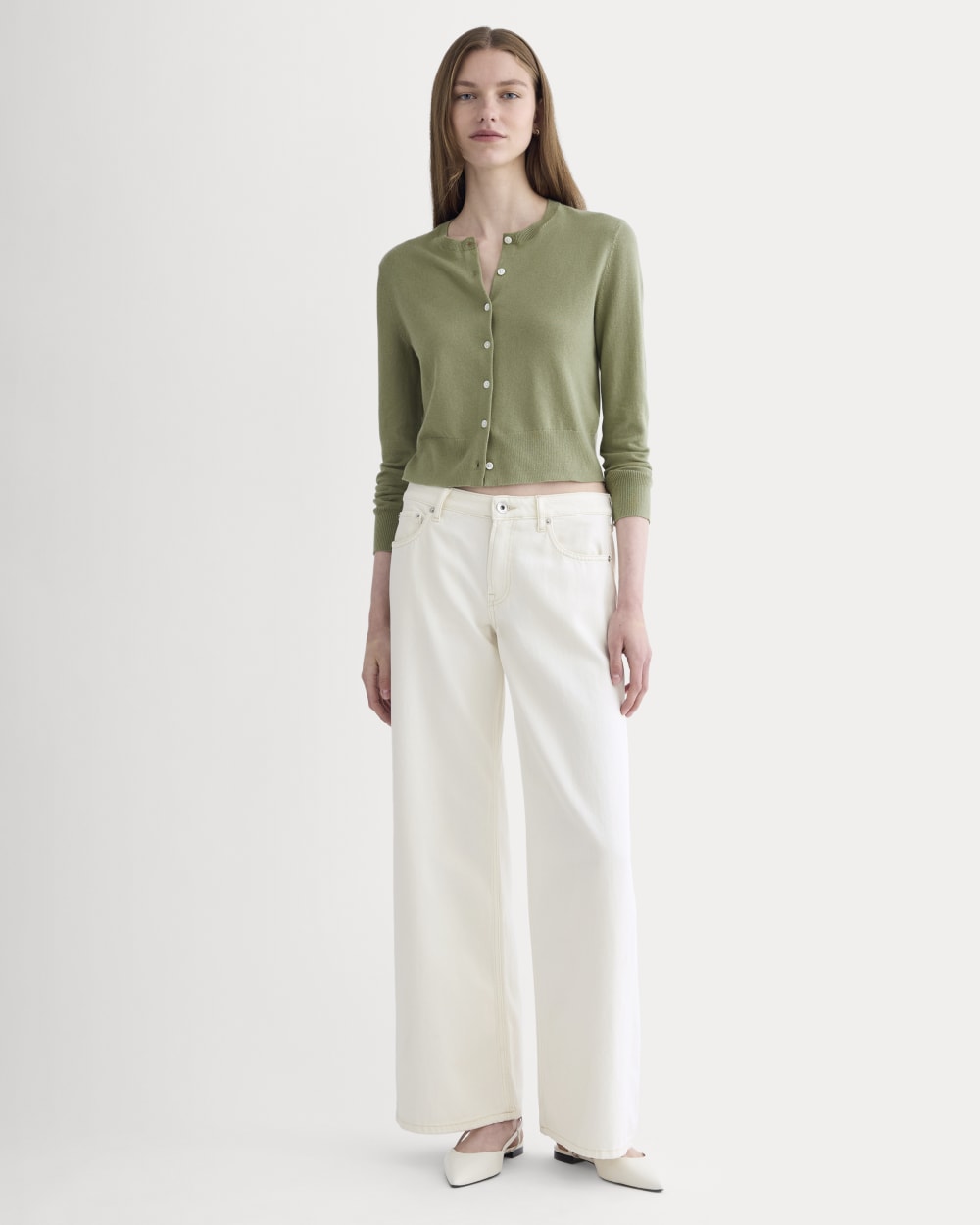 The Cropped Cardigan in Cotton Cashmere | Sagebrush - Image 3