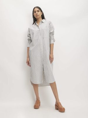 The Midi Cotton Shirt Dress | Bone / Navy