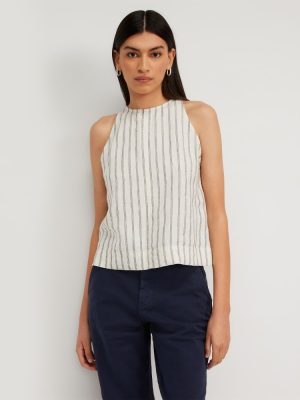 The Linen High-Neck Tank | Black / Canvas Tan