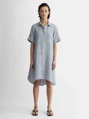 The Daytripper Dress in Linen | White / Blue