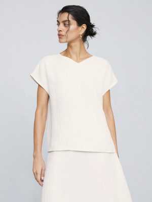 The City Stripe V-Neck Top | Bone