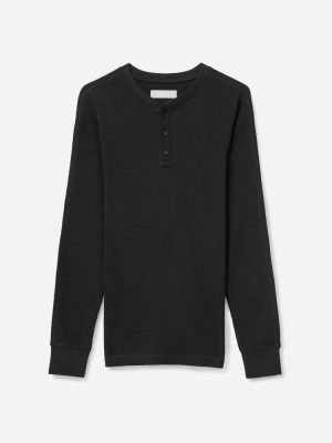 The Waffle Long-Sleeve Henley Tee | Black