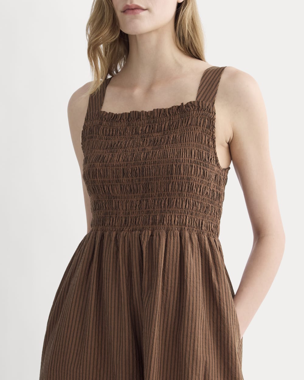 The Gauze Smock Dress | Carob Brown / Black - Image 3