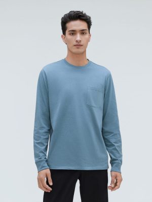 The Organic Cotton Long-Sleeve Pocket Tee | Greyish Blue