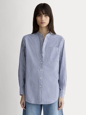 The Oversized Shirt in Ultrasoft Cotton | Bone / Mazarine Blue