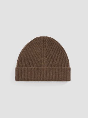 The Cashmere Fine Rib Beanie | Heather Cocoa