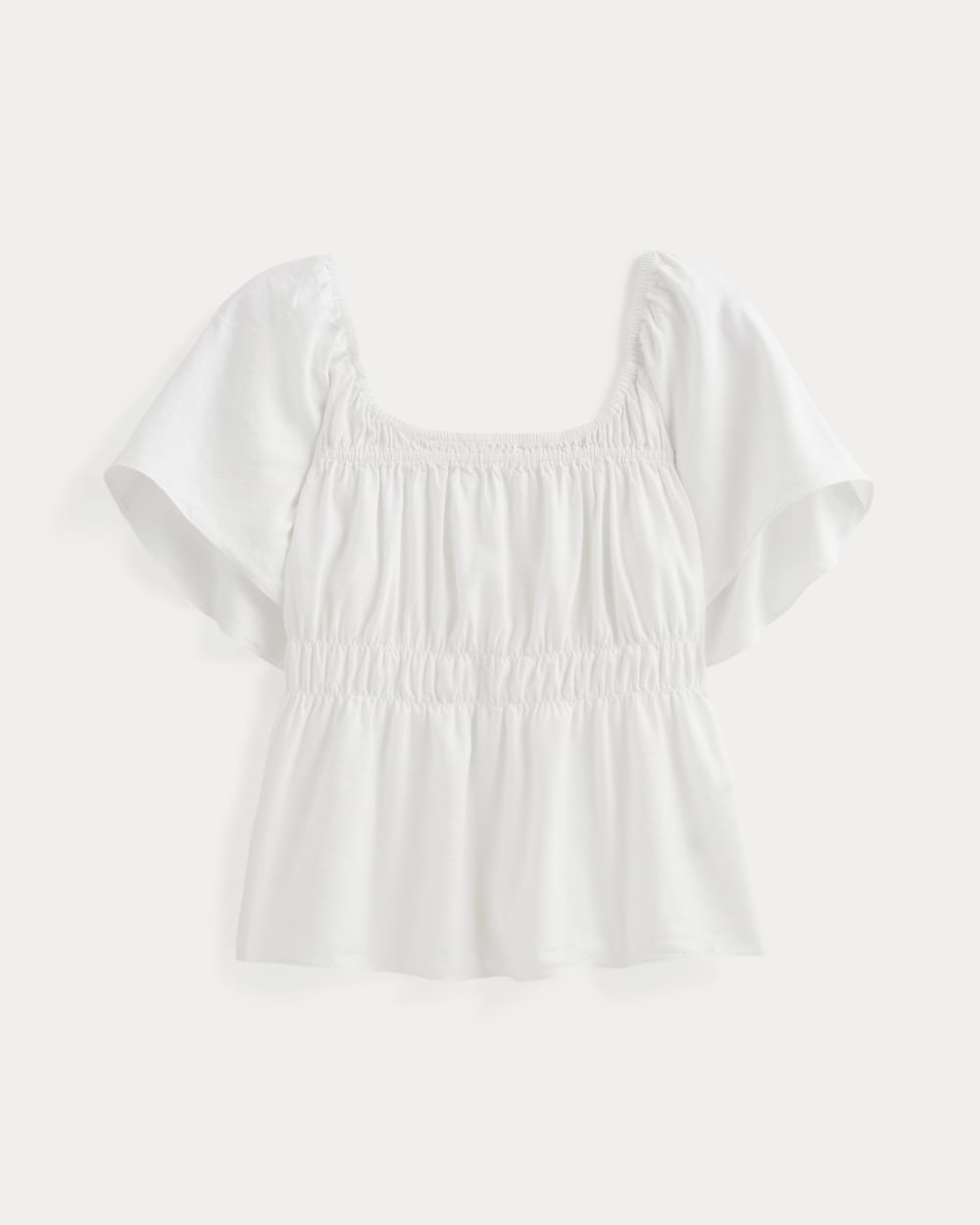 The Flutter-Sleeve Top in Stretch Linen | White - Image 2